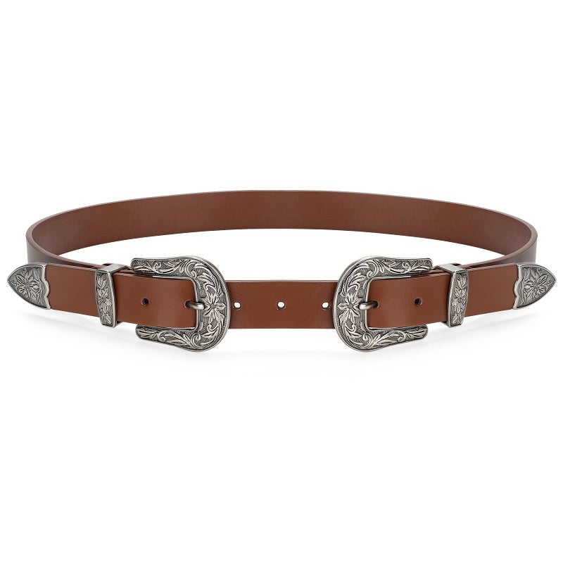 JASGOOD Women Leather Belts Ladies Vintage Western Design Black Waist Belt for Pants Dresses - Image 1